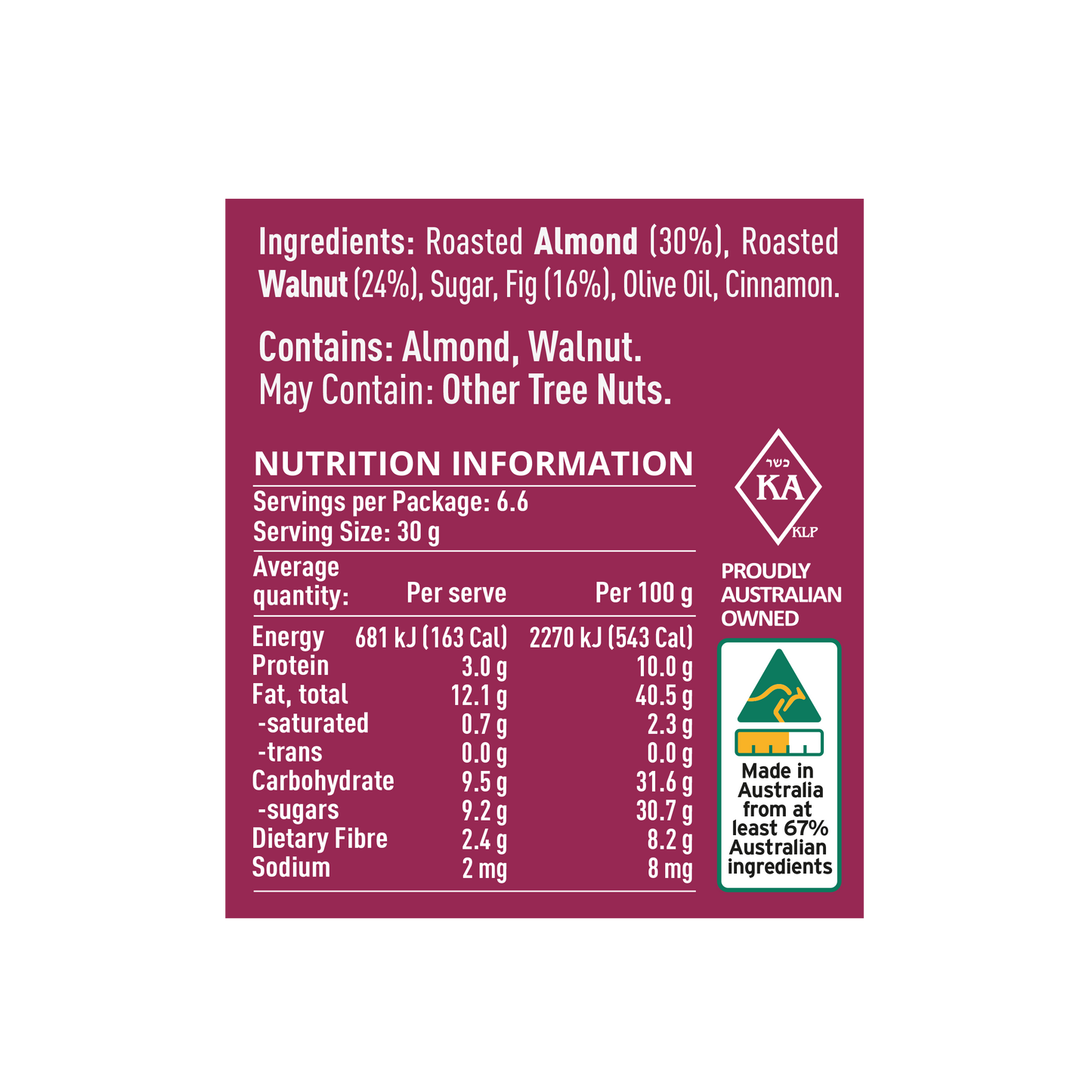 Fig, Walnut & Almond Spread 200g (Kosher for Passover)