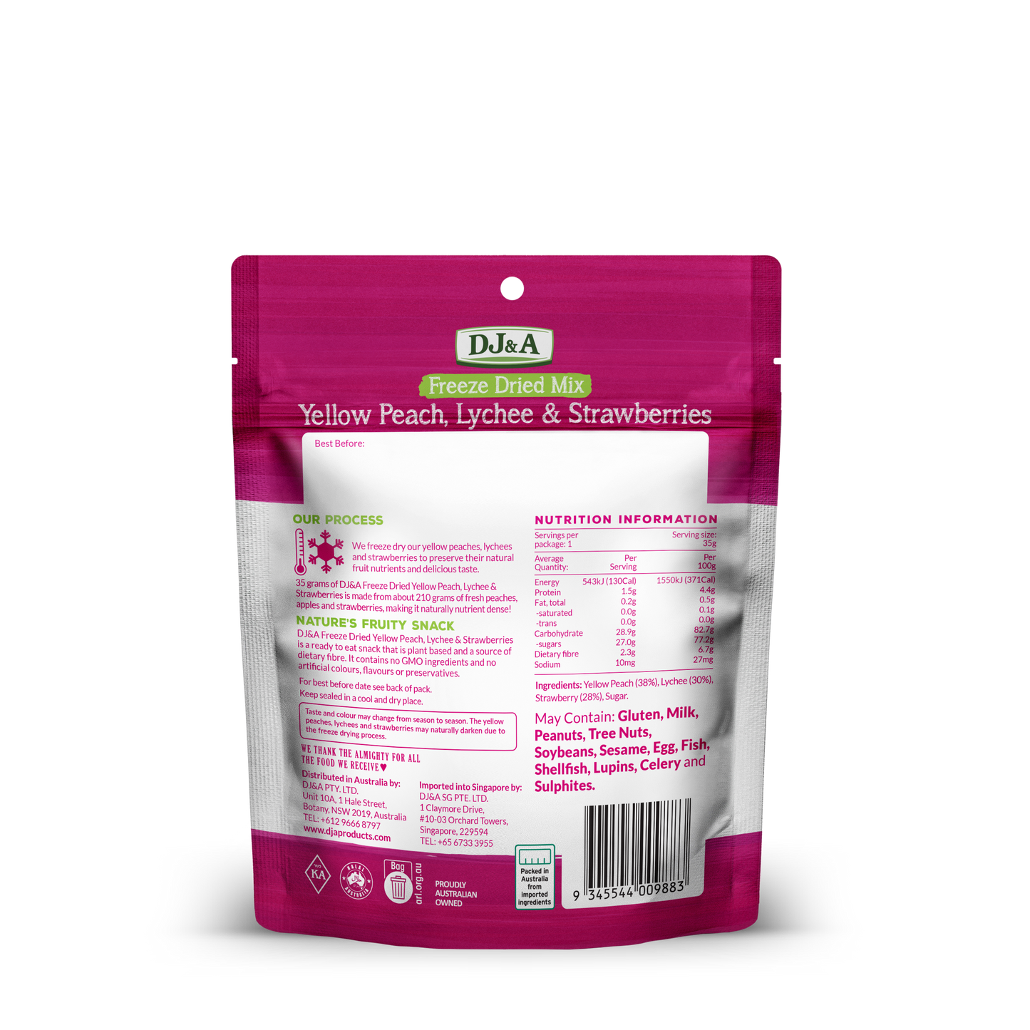 Freeze Dried Mix Yellow Peach, Lychee, Strawberries 35g