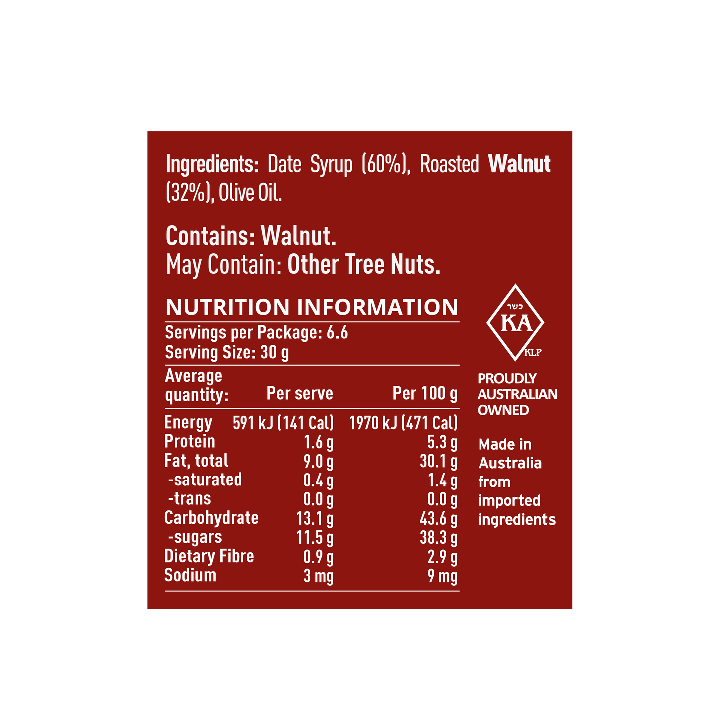 Walnut & Date Spread 200g (Kosher for Passover)
