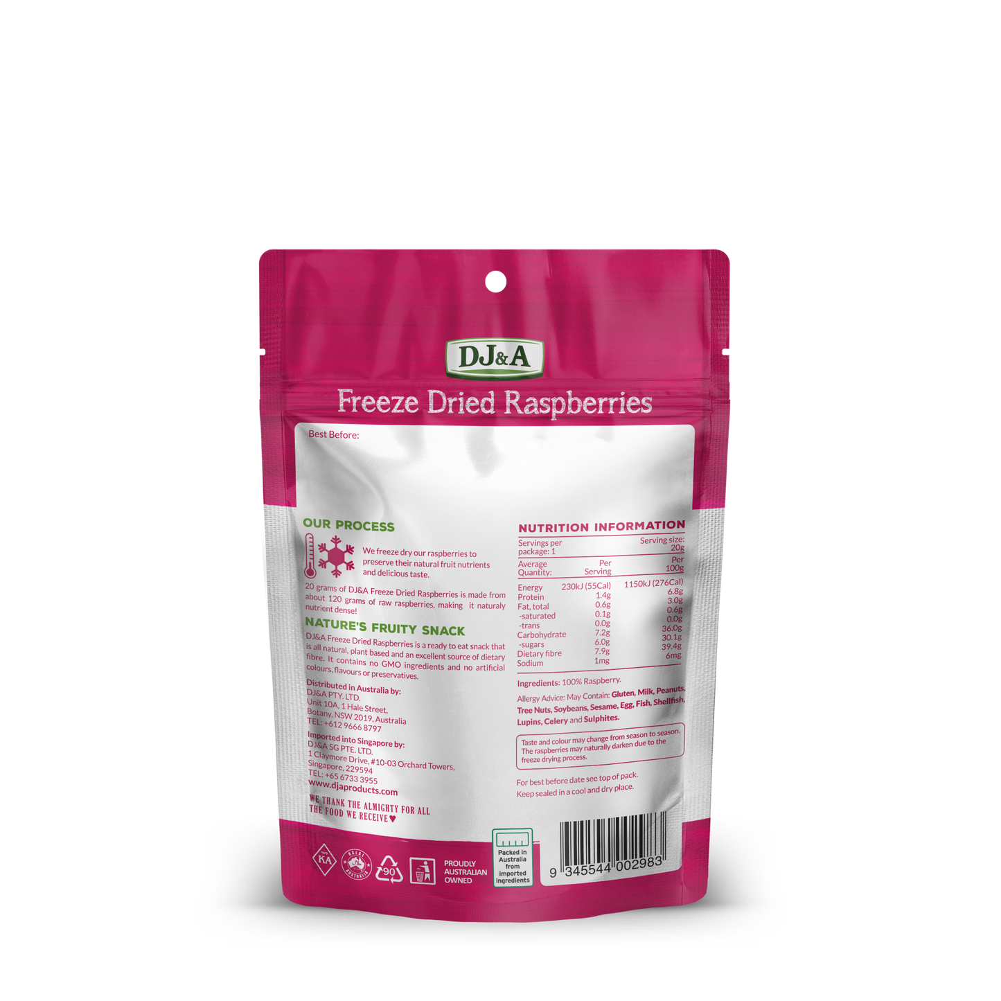Freeze Dried Raspberries 20g