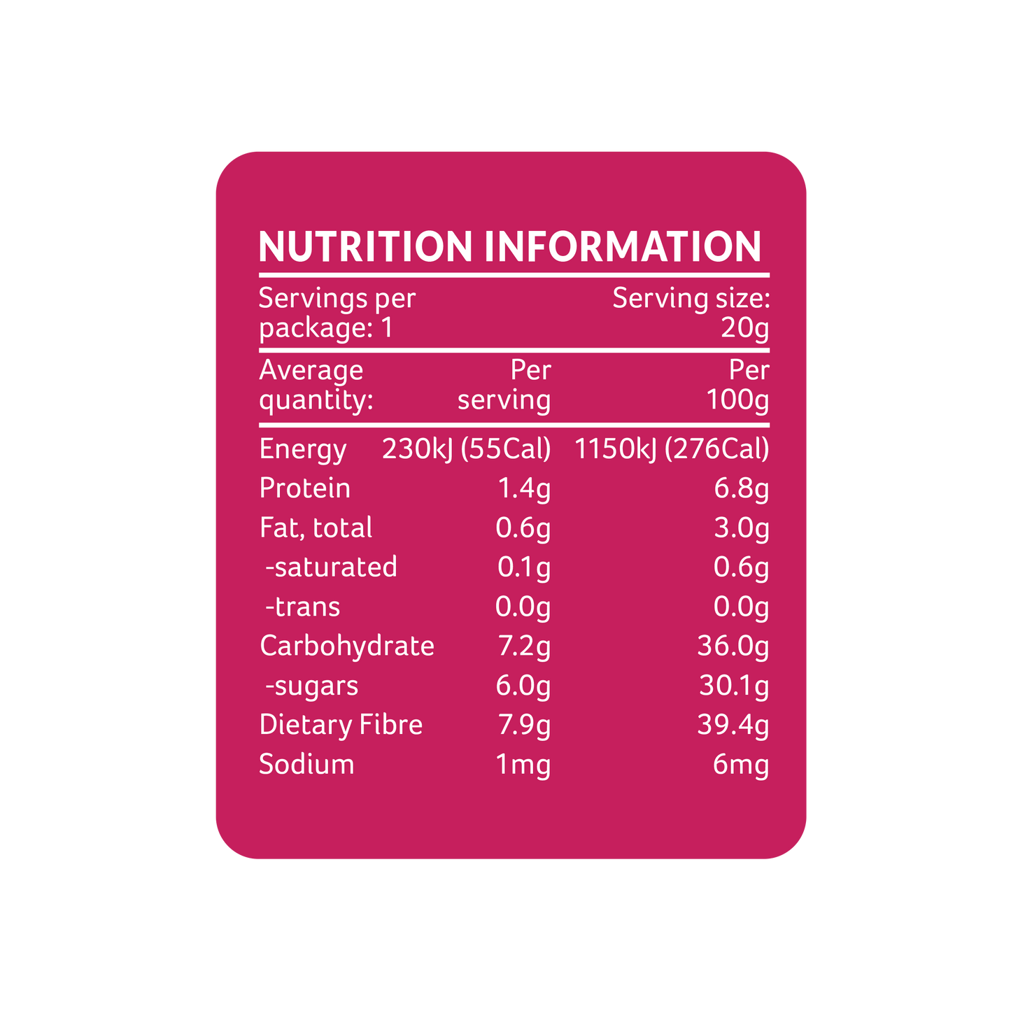 Freeze Dried Raspberries 20g