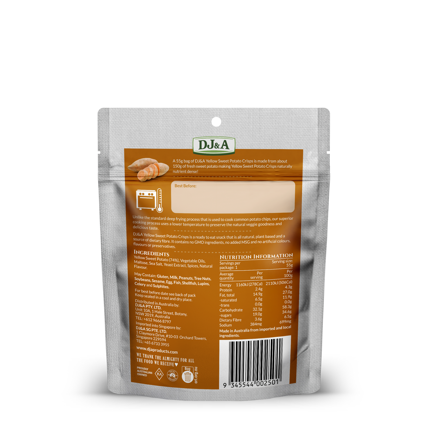 Yellow Sweet Potato Crisps 55g